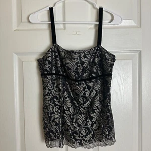 Ann Taylor LOFT Y2K Damen-Tanktop Samt 90er Whimsigoth schwarz Spitze Größe 4 - Bild 1 von 6