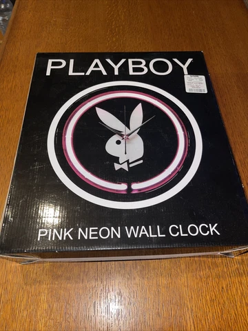 Vintage PLAYBOY Pink BRIGHT Neon Round Wall Clock Tube Light Works Great 12” Cover