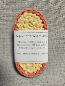 Crochet Baby Teething Biscuit Yellow Coral Handmade 100% Cotton - Picture 1 of 4