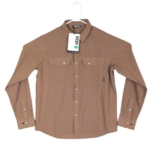 Stio Mens Medium Tan Eddy Long Sleeve Western Pearl Snap Hiking Camp Shirt New - Picture 1 of 6