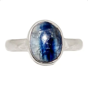Natural Cabochon Kyanite - Brazil 925 Sterling Silver Ring Jewelry s.6 CR74517 - Picture 1 of 1