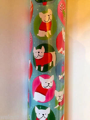 Punch Studio CHRISTMAS DOG WOOF WRAPPING PAPER.  NWT. 30"X 10 Feet. GORGEOUS! - Image 1 of 4