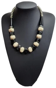Vintage Beaded Necklace Ethnic Style Black And White Acrylic Beads Length 45cm - Picture 1 of 15