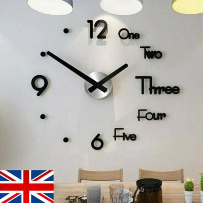 Modern DIY 3D Mirror Surface Large Number Wall Clock Sticker Home Office Decor - Image 1 of 4