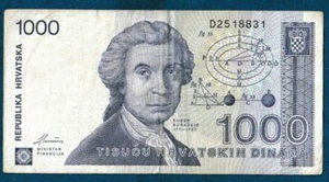 1000 Dinara 1991. Croatian banknotes HRD War period, Rudjer Boskovic ! - Picture 1 of 2