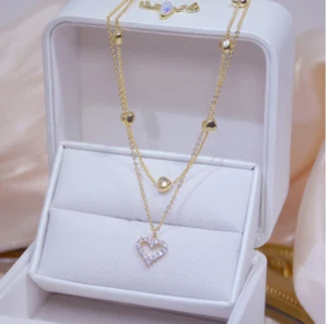Heart Love Double Necklace Beautiful Gift Heart Necklace Love Necklace - Picture 1 of 7