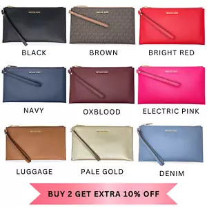 MICHAEL KORS Women's Large Leather Slim Wristlet Pouch Clutch - Picture 1 of 55