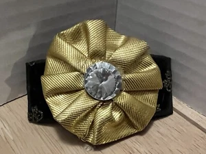 Vintage Hair Barrette Oversized Bow Fabric Gold with rhinestone 1980s Rare - Picture 1 of 13