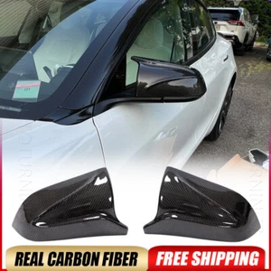 For Tesla Model 3 Sedan 2017-23 Carbon Fiber Wing Mirror Cover Caps Replacement - Picture 1 of 14