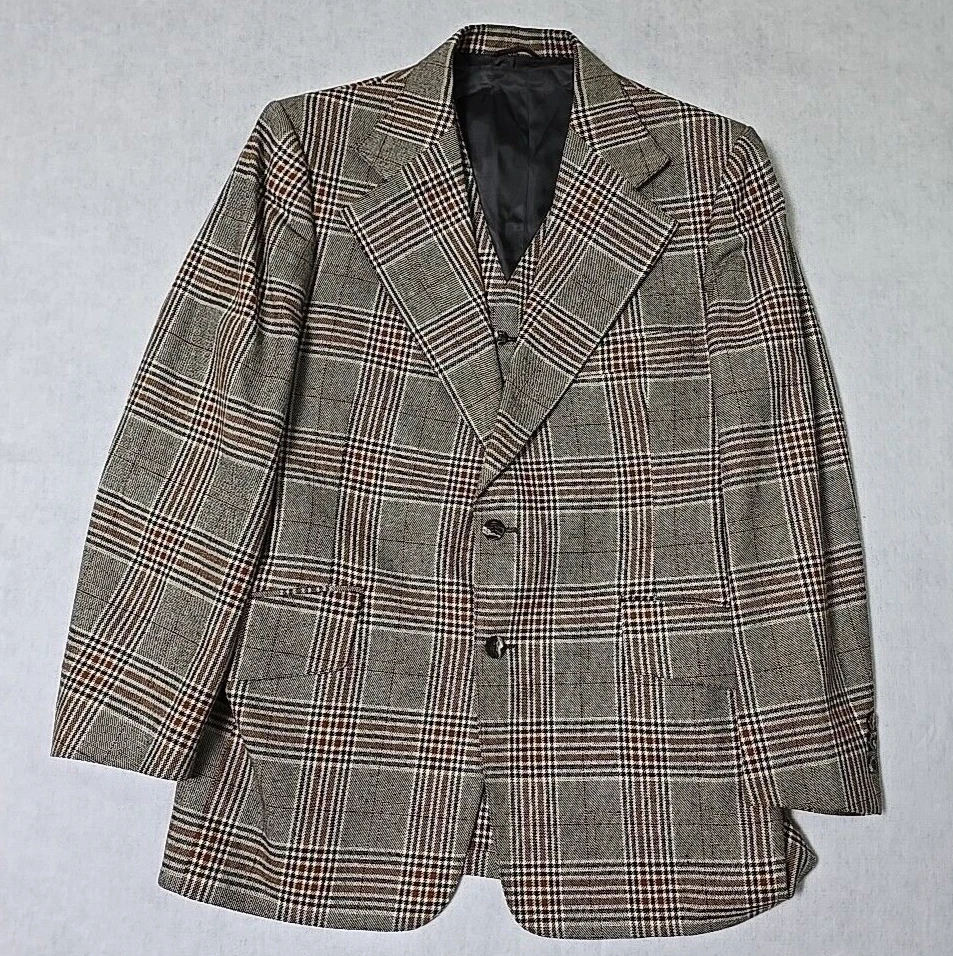 Vtg Phoenix Union Made Brown Rust Plaid 2pc Suit Jacket Vest - No Tag See Desc - Image 1 of 4