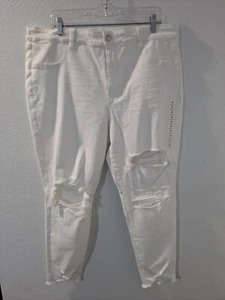American Eagle Hi-Rise Jegging Next Level Stretch White Distressed Jeans Size 20 - Picture 1 of 16