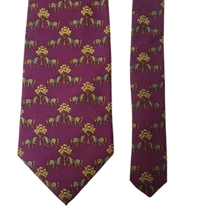 Brooks Brothers Makers Silk Neck Tie Burgundy Gold Equestrian Horse Tree Pattern - Picture 1 of 6