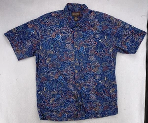 Men's XL Cooke Street Hawaiian Islands Blue Floral Fish Print Button Up Shirt - Picture 1 of 10