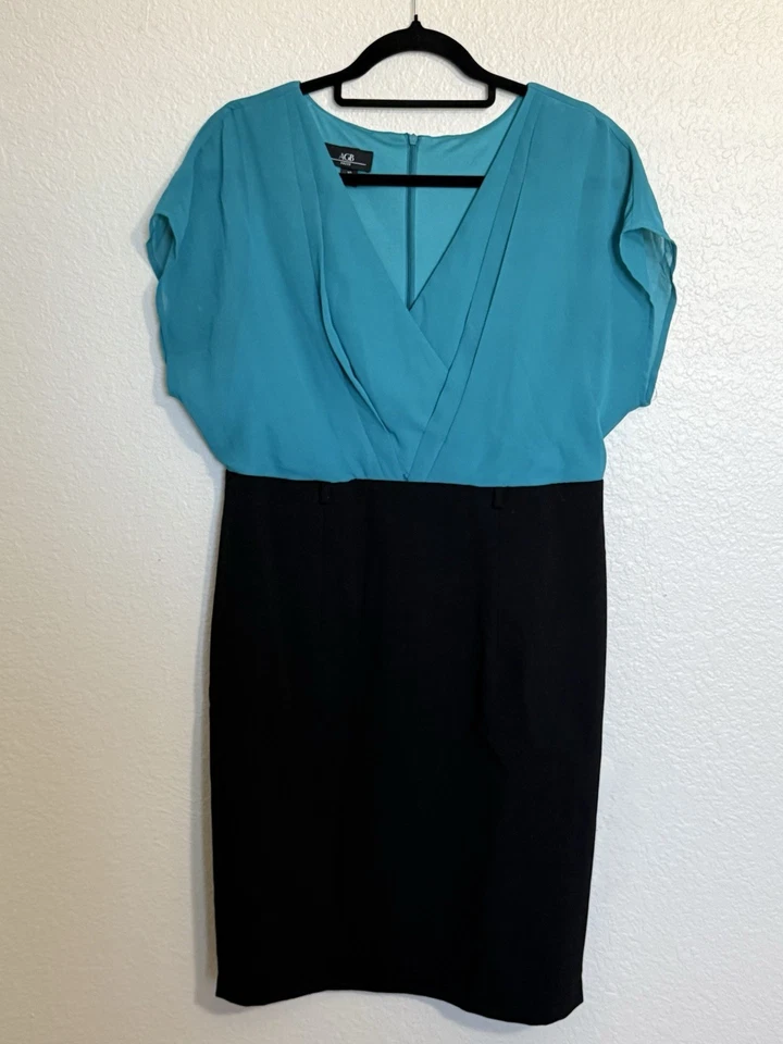 Vestido saia lápis feminino AGB - Azul-petróleo e preto - Tamanho 10 - Sem cinto - Imagem 1 de 4