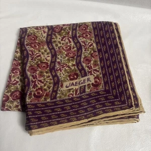 JAEGER SCARF VINTAGE AUTHENTIC BEIGE Floral 26"x26" - Picture 1 of 7