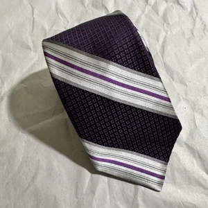 Corbata a rayas IKE BEHAR púrpura/gris 100 % seda hecha en EE. UU. 60"x3,25" - Imagen 1 de 7