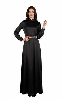 Handmade Black Silk Vintage Dress - Georgian Ethnic National Costume Cultural - Image 1 of 4