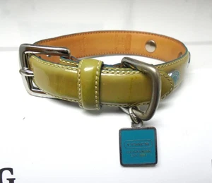 COACH GREEN PATENT LEATHER ROUND METAL GROMMETS DOG PET COLLAR 3357 SIZE XS - Picture 1 of 13