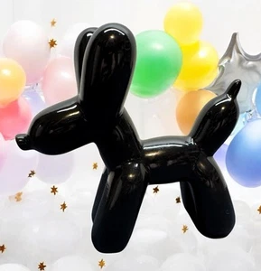 Schwarz Keramik Ballon Hund Skulptur Nordisch Welpe Wohndeko Spaß Party Figur - Bild 1 von 13