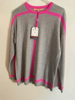 Suéter feminino Vilagallo médio rosa cinza lã merino cashmere pulôver - Imagem 1 de 4