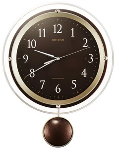 RHYTHM Radio-Controlled Analog Wall Clock with Pendulum 8MX404SR06 - Picture 1 of 2