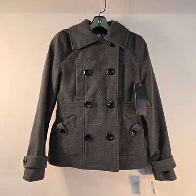 Abrigo YMI Pea Juniors Talla S Doble Pecho con Pestaña Trasera Gris Carbón Mezcla de Lana Foto 1 de 4