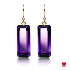 Pure 14k or 18k Yellow Gold Modern Designer Long Purple Amethyst Earrings - Picture 1 of 15