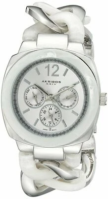 NEW Akribos AK641SS Womens Ultimate MultiFunction Silver/White Twist Chain Watch - Image 1 of 3
