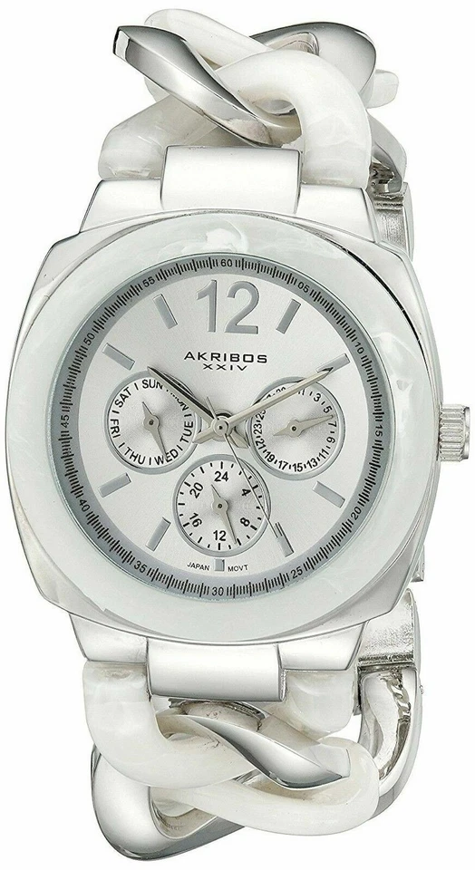 NUEVO Reloj Akribos AK641SS para mujer multifunción plateado/blanco cadena giratoria Foto 1 de 3