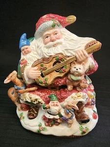 Tarro de galletas de Navidad para tocar la guitarra de Santa Claus con amigos elfos y bosques usado en excelente estado - Imagen 1 de 14