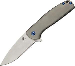 Kizer Gemini Flipper Knife Titanium Handle Stonewash S35VN Plain Edge KI3471
