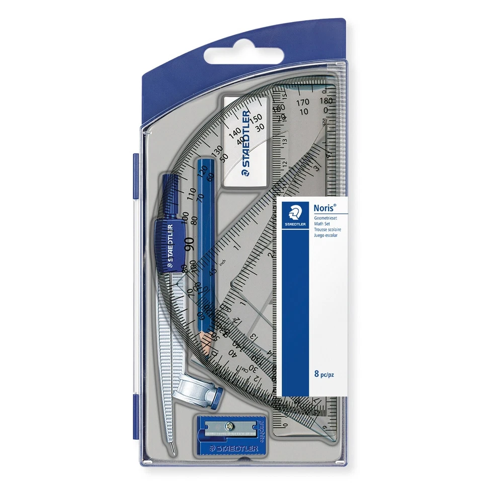 STAEDTLER 550 Geometrie-Set Noris® Zirkel Lineal Winkelmesser Geodreieck - 8tlg.
