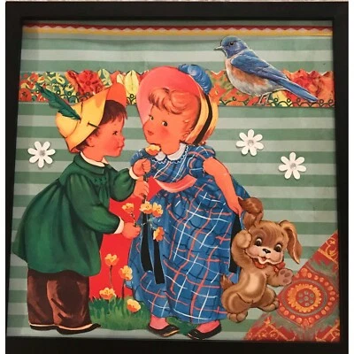 Collage hecho a mano vintage para habitación infantil bebé enmarcado arte de pared único en su clase Foto 1 de 4