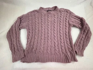 Suéter American Eagle para mujer tejido con cable cuello redondo suave acogedor malva pequeño - Imagen 1 de 9