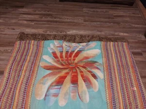 tropical color print Boat Neck Orange Fashion Village Womens top BLOUSE FREE SZ - Picture 1 of 7