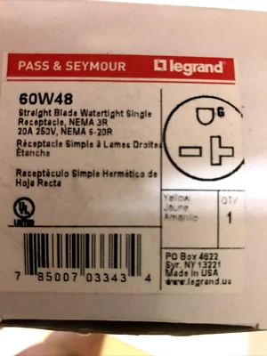 P&S 60W48 20A 250V STR BLD SNG RCPT - Image 1 of 4