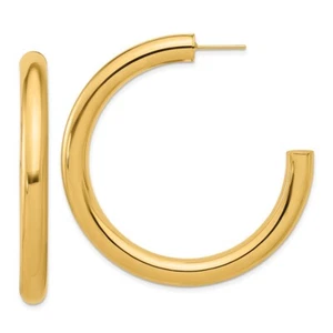14k Yellow Gold Polished 5.7mm Large Round Tube C-Hoop Earrings for Mom - Picture 1 of 4
