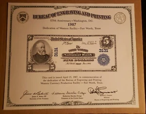 1987 BEP Widmung der Western Facility Fort Worth Souvenirkarte - Bild 1 von 1