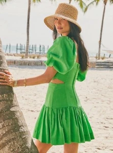 New Lilly Pulitzer KYLANNIE ELBOW SLEEVE LINEN DRESS, GECKO GREEN size 2 - Picture 1 of 7
