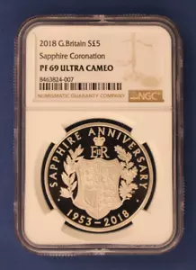 2018 Silver Proof £5 coin "Sapphire Jubilee" NGC Graded PF69 Ultra Cameo - Picture 1 of 2