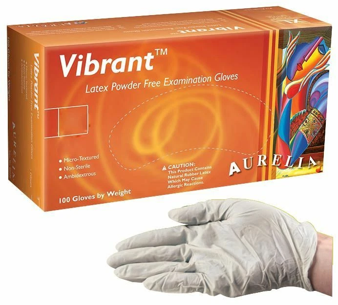 AURELIA - Vibrant Powder Free Disposable Latex Gloves - X Large 100 Pack