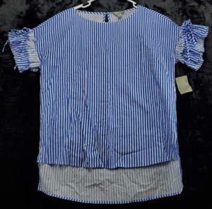 Belle & Sky Blouse Top Womens Small Blue White Striped Short Sleeve Round Neck - Picture 1 of 11