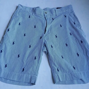 Ralph Lauren Shorts Mens 33 Seersucker All Over Pony 9" Inseam Cotton Preppy - Picture 1 of 10