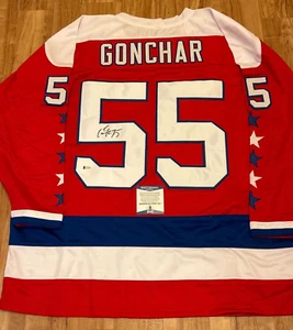 Sergei Gonchar SIGNIERT Washington Capitals maßgeschneidertes Trikot - XL - Beckett authentisch - Bild 1 von 4