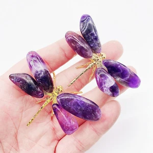 2pc Natural Amethyst Reiki Gemstone Dragonfly Crystal Quartz Healing Decorate - Picture 1 of 5