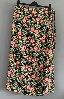 DASH Summer Hawaii Black Pink Yellow Floral print Long Maxi Wrap skirt size 14 - Image 1 of 4