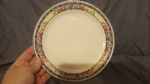 Vintage Crooksville Porzellan 7" Brotteller rosa Blumen blauer und gelber Rand 435 - Bild 1 von 4