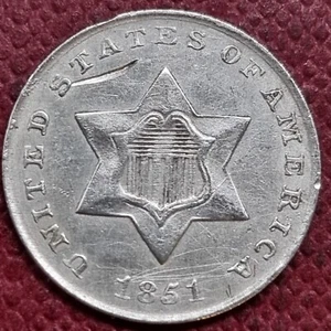 1851 Three Cent Piece Silver 3c Trime High Grade AU Details #89491 - Picture 1 of 2