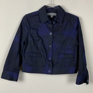 Proezna Schouler Target Cropped Blue Palms Cotton Button Down Jacket Women M - Picture 1 of 6
