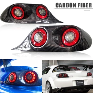 LED Rear Carbon Fiber Tail Lights Brake Lamps w/Wiring Fit 2003-2008 Mazda RX8 - Picture 1 of 11